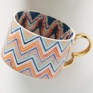 Anthropologie Chelsea Chevron Orange Blue Scalloped Gold Handle - Like New